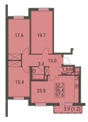 Четырёхкомнатная квартира (Евро) 97.6 м²