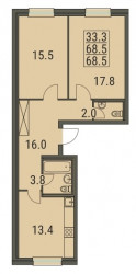 Двухкомнатная квартира 68.5 м²